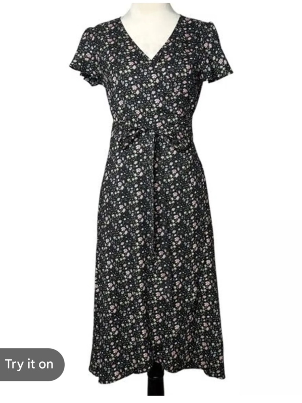 LOFT Black Floral Midi Wrap Skirt Size 12
